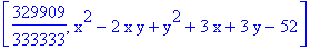 [329909/333333, x^2-2*x*y+y^2+3*x+3*y-52]